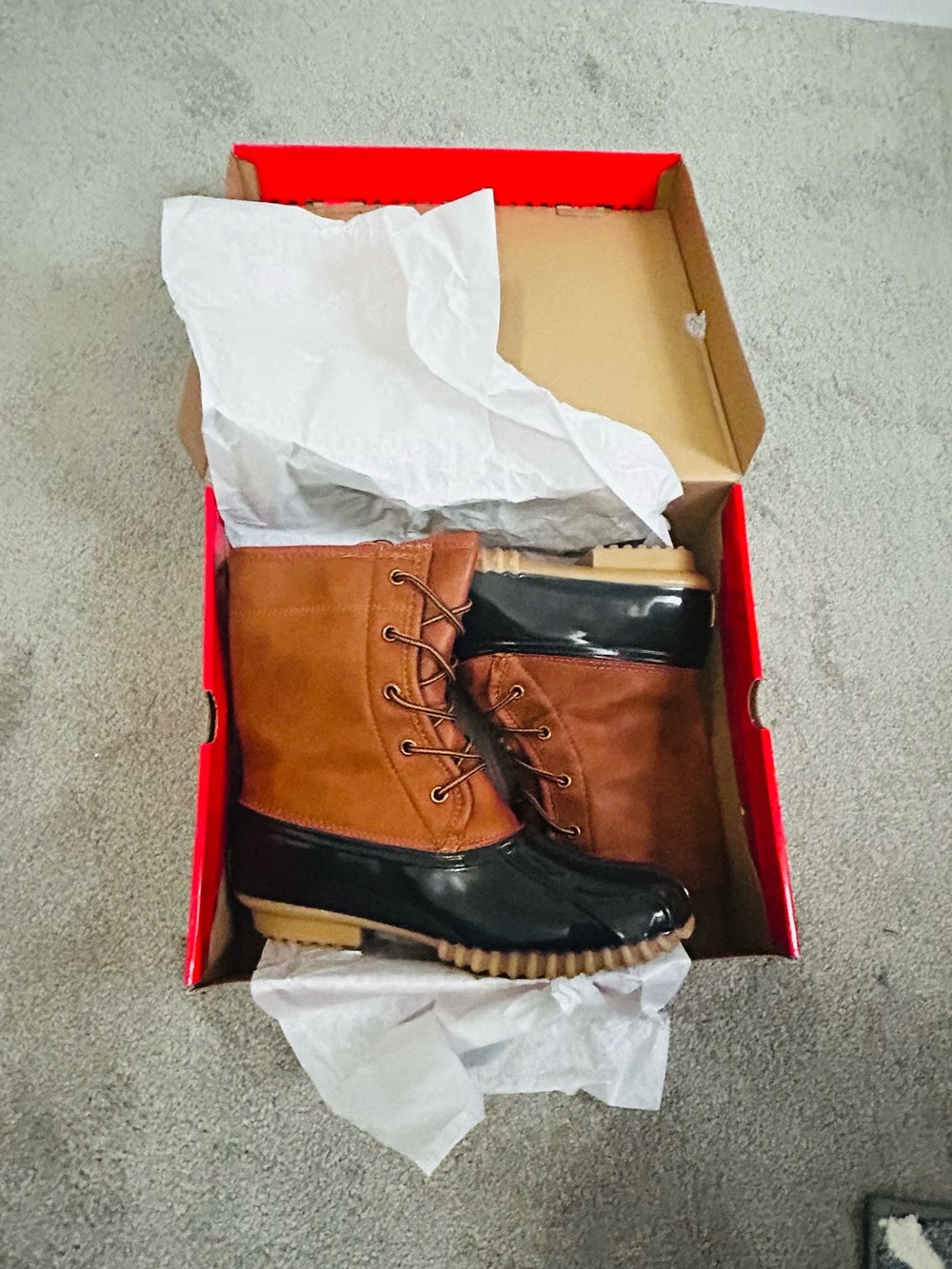 Original Duck Brand Women’s Tan and Dark Brown Waterproof Lace-Up Duck Boots